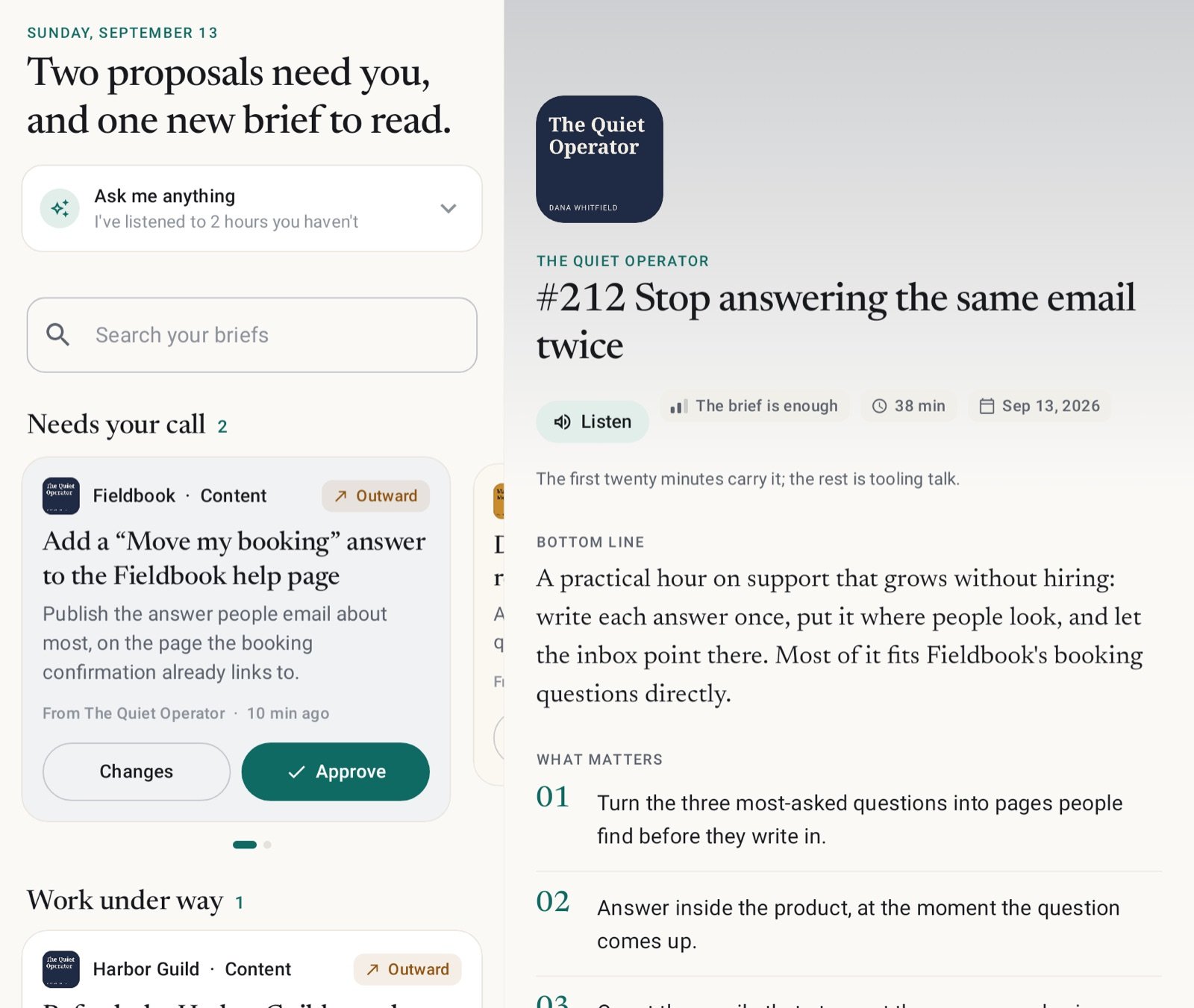 Nuntex on a foldable: Today on the left, a brief open on the right.