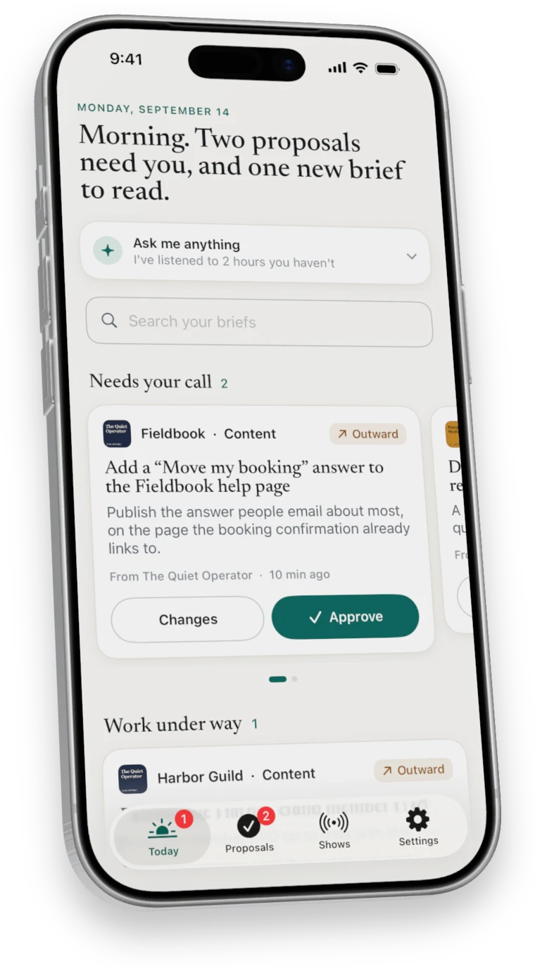 Today, with proposals waiting and work under way.