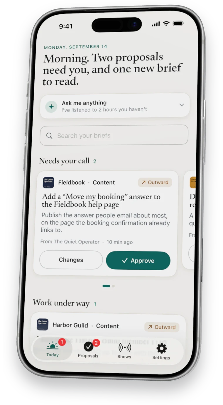 Nuntex Today: what needs your call, and the work under way.