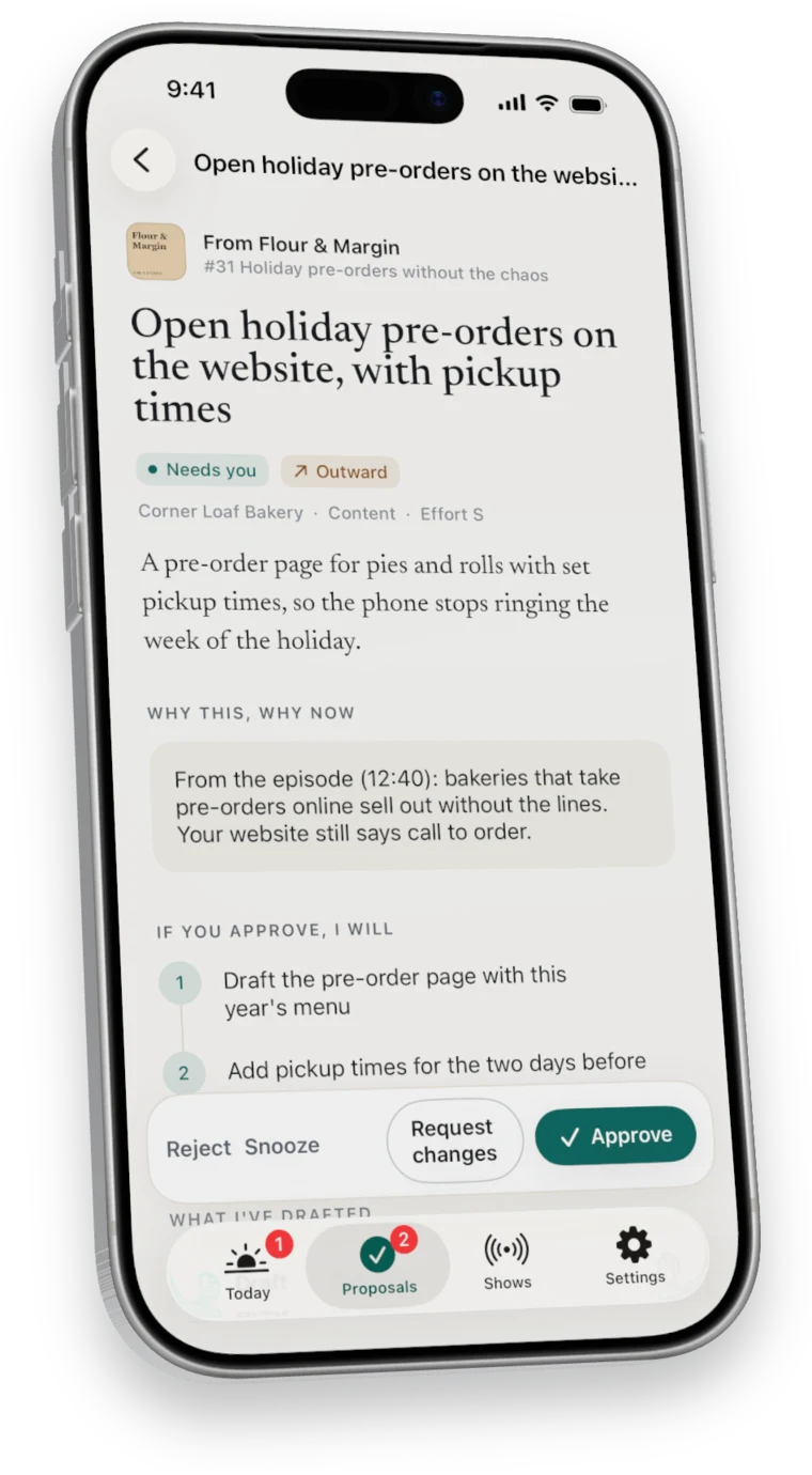 A proposal for a bakery: open holiday pre-orders on the website, with pickup times.
