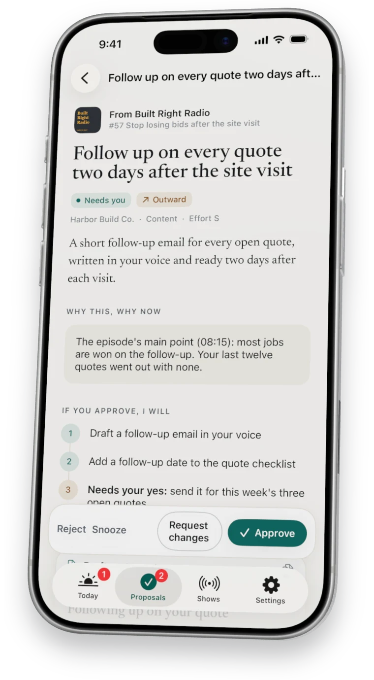 A proposal for a builder: follow up on every quote two days after the site visit.