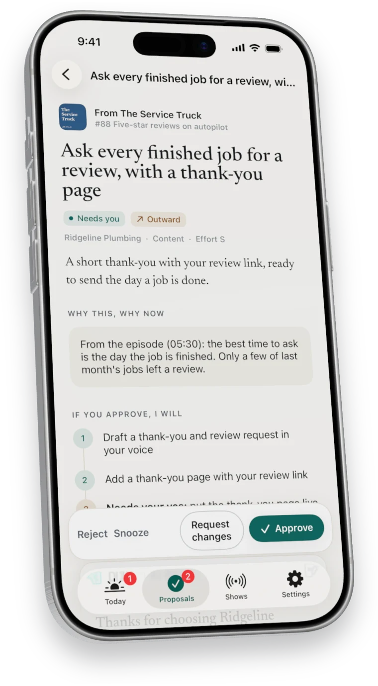 A proposal for a plumbing company: ask every finished job for a review.